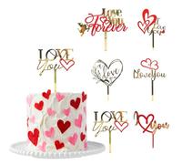 6 Pcs Love Heart Cake Topper Cake Decoration for Valentine's Day Wedding Mother's Day, Acrylic Gold Cupcake Topper Picks Love You Letter Cake Topper for Party Cake Desserts Decor Supplies