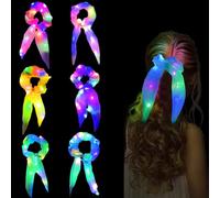 6 Pcs Luminous Hair Ties, LED Hair Scrunchies for Women, Light up Hair Band Ponytail Holder, 3 Colors LED Hair Strap, Light Modes LED Glow Hair Accessories for Halloween Rave Glow Party Festivals