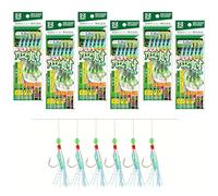 6 Pcs Mackerel Feathers Rigs 36 Hooks, Pre Tied Sea Fishing Rigs with Luminous Beads Bionic Flying Insects Lure Rigs for Mackerel Pollock Cod Herring Bass