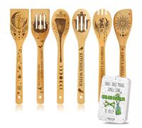 6 Pcs Magic Bamboo Wooden Spoons for Cooking and Witch Kitchen Towel Set, Kitchen Magic Cooking Utensils Gift for Women Mom Sister, Mother’s Day Birthdays Gifts for Mom Friend