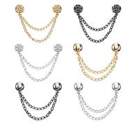 6 Pcs Magnetic Clothing Clips with Chain, Multi-Function Hijab Magnets Button No-Pin Styling Clip for Women T Shirt Clothes Cinch Clip Pant Cuff Scarf Shawl Cardigan (Gold, Silver, Black)