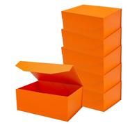 6 PCS Magnetic Gift Box with Lid, 9.4X6.9X4 Inch Large Premium Present Boxes Orange, Collapsible Rectangle Gift Packaging Box, for Wedding, Christmas, Birthdays, Mother's Day