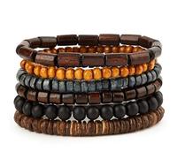 6 Pcs Mens Beaded Bracelet,Mens Wrist Bracelets,Polychrome Men Wooden Bead Bracelet Jewellery Stackable Elastic Men's Wood Beads Wristband Wrists Cuffs Gift Decoration for Family,Friends,Colleagues