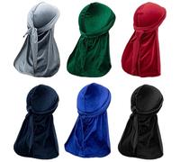 6 Pcs Men'S Velvet Headwraps, Long Tail, Soft And Comfortable Headscarves, Multiple Color Options, Smooth Lining, Adjustable Ties, Ideal For Hairstyles And Waves