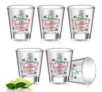 6 Pcs Merry Christmas Shot Glass Set 2 oz Clear Holiday Cocktail Glasses Funny Shot Glasses Bulk, Cool Shot Cups with Weighty Base for Christmas Party Decoration Whiskey Drinkware Supply