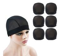 6 Pcs Mesh Wig Cap for Making Stretchy Wigs with Wide Elastic Band (Black Mesh Cap L)