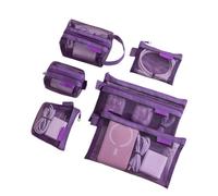 6 Pcs Mesh Zipper Pouch Set - Portable Travel Makeup Bags Organizer for Cables, Electronics, Cosmetics, Coins - Clear Compact Cosmetic Pouches for School Home Office Travel Accessories (Purple)
