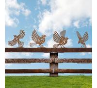 6 Pcs Metal Bird Garden Ornaments, Rusty Birds Outdoor Garden Decorations, Bird Silhouette With Screws, Fence Decorations, Animal Shape Stand for Tree Stake Patio Yard Adornment Lawns