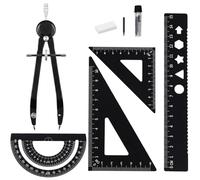 6 Pcs Metal Protractor and Compass Set, Aluminum Alloy Geometry Set, Ruler Set with Protractor, Compass with Eraser and Lead Refills for School Students, Teachers, Architects & Engineers