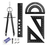 6 Pcs Metal Protractor and Compass Set,Aluminum Alloy Maths Sets for Secondary School, Maths Compass Drawing for Students