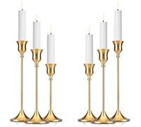 6 Pcs Metal Taper Candle Holders, Brass Gold Candlestick Holders, Vintage Candlesticks for Pillar Candles, Tall Decorative Candelabra for Wedding Mantel Fireplace Dining Table Decor, Housewarming Gift