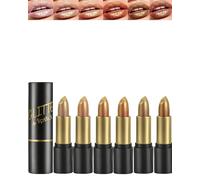 6 Pcs Metallic Glitter Lipstick Set, Sparkling Shimmer Lip Stick High Pigmented Lip Gloss for Women, Diamond Shiny Long Lasting 24 Hours Waterproof Non-Stick Lipgloss Lips Color labiales Makeup Gift-C