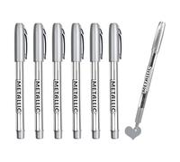6 Pcs Metallic Marker Pens, Silver Marker Pen Permanent, Silver Permanent Paint Markers Quick-Drying Shimmering High Gloss for DIY Crafts Scrapbooking Card Making Art Projects 1.5mm Tip for Fine Lines