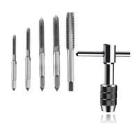 6 pcs Metric Tap and Die Set Holder Wrench M3 M4 M5 M6 M8 with Adjustable Tap Wrench 1/16-1/2'' Hand Screw Machine Metric Thread Tool for Metal Plastic Wood