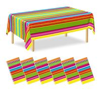 6 Pcs Mexican Party Decorations, 54"X108" Disposable Fiesta Tablecloths, Colorful Mexican Striped Tablecover Plastic Tableware Fiesta Decor for Cinco De Mayo, Taco Night, Mexico Themed Party Supplies