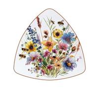 6 Pcs Microfiber Leather Coasters, Restaurant Decor Coaster Set, Triangle Coffee Table Mats for Most Cups - Watercolor Wildflowers and Bee