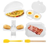 6 PCS Microwave Breakfast Cooking Set, Includes microwave egg cooker, Omelet Maker, Bacon Tray, Potato Rack, Silicone Spatula & Brush, Non-Stick and Easy-to-Use Microwave Egg Bacon Cooking Kit