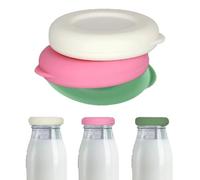 6 PCS Milk Bottle Tops,Reusable Silicone Mixed without Bottle,100% Leakproof,for Milk Glass Bottles(Green,White,Pink),Dishwasher & Fridge Safe,Airtight Bottle Seal,Durable & Reliable