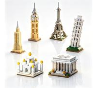 6 PCS Mini Architecture Building Set, Eiffel Tower Architecture Brick Toy | STEM Micro Architecture Building Model with Lincoln Memorial, Leaning Tower of Pisa, Big Ben, Taj Mahal, Gifts for Adults