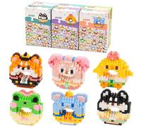 6 PCS Mini Building Blocks Set - Donut Cartoon Animal Building Blocks, Dog/Fox/Chicken/Bear/Cat/Frog Small Building Sets, Filled Candy Bags&Classroom Reward 3D Puzzle Toys Gift for 6+ Boy Girl Adult