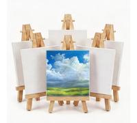 6 Pcs Mini Canvas and Easel, 10 x 10cm Canva | 8 x 15cm Wooden Easel Set for Paintings, Exhibitions, Sketches, Artistic Creation, Table Top Arts (mini Canvas and Easel)