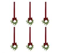 6 Pcs Mini Christmas Wreath,10" Artificial Greenery Norfolk Pine Wreaths with Red Ribbon,Kitchen Cabinet Small Wreaths Hanging Rings for Front Door Porch Window Wall Decor