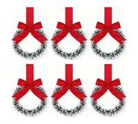 6 Pcs Mini Christmas Wreath,6" Artificial Greenery Norfolk Pine Wreaths with Red Ribbon,Mini Wreaths Xmas Decorations,Artificial Small Kitchen Wreath for Window Front Door Wall Xmas Decorations