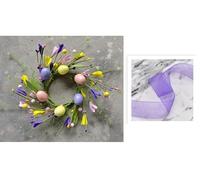 6 PCS Mini Easter Wreaths for Front Door Small Artificial Pastel Easter Egg Kitchen Cabinet Wreath Spring Summer Hanging Floral Wreath with Ribbon Berry for Home Porch Wall Window Farmhouse Decor