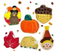 6 Pcs Mini Fall Thanksgiving Pinata Include Turkey Pumpkin Scarecrow Drumstick Maple Leaf Pine Cones Pinata for Thanksgiving Autumn Party Favor Decoration Supplies Centerpiece Photo Prop