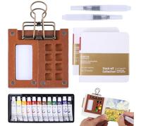 6 Pcs Mini Watercolour Paint Set Travel, 8 Grids Pocket Watercolour Set, Portable Watercolor Palette, Wooden Travel Paint Palette for Painting Lovers, Artists