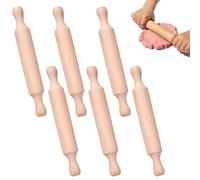 6 Pcs Mini Wooden Rolling pin, Kids Small Rolling Pin for Baking with 2 Rollers Handle, Non-Stick Playdough Dough Roller, Wooden Playdough Tools for Child in Pie Crust, Cookie, Pastry, Dough(5.5 inch)