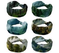 6 Pcs Misty Pine Forest on the Mountain Slope in a Nature Reserve Headbands Hair Accessories - Wide Knotted Bow Headband, Turban Headwraps for Women and Girls