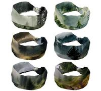 6 PCS Misty Pine Forest on the Mountain Slope in a Nature Reserve Women Headbands Wide Hair Wrap Extra Turban Head Bands for Lady Large Sport Workout Stretch Non-slip Big Hair Bands
