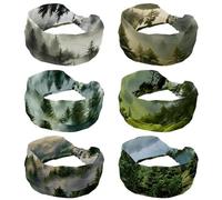 6 Pcs Misty Pine Forest on the Mountain Slope in a Nature Reserve Women's Headbands Elastic Head Band Yoga Workout Head Non-Slip Sweat Soft Headbands Simple Versatile Hair Accessory Hairbands