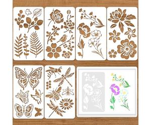 6 Pcs Mixed Metal Wood Burning Stencils, Patio Stencil for Painting on Woods, Stencils for Crafts Reusable, Carving Drawing Engraving Scrapbooking Journal Templates(Plant Style, 6.9×3.94 Inches)