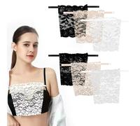 6 PCS Modesty Panels for Low Cut Tops, Lady Clip-on Mock Camisole Bra Insert, Adjustable Lace Overlay Modesty Panel Vest,Soft Anti-Peeping Cleavage Coverage Tank for Lady Female Girls Black White