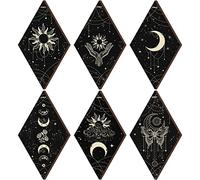 6 Pcs Moon Phase Wall Decor Black Gold Sun Phases Witchy Butterfly Gothic Wall Art 11.8 x 6.7 Inch Rustic Boho Celestial Hanging Wood Sign for Room Bathroom Gift Decoration