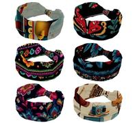 6 Pcs Motifs African boho paisley Floral (46) Headbands Hair Accessories - Wide Knotted Bow Headband, Turban Headwraps for Women and Girls