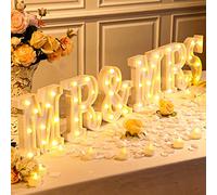 6 Pcs Mr and Mrs LED Sign 12 Flameless LED Candles 300 Artificial Rose Petals Neon Mr and Mrs Sign for Wedding Table Heart Romantic Candles Light up Letters for Romantic Night Decor(White)