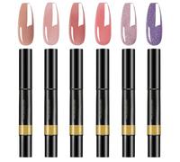 6 Pcs Nail Polish Pens UK 3 In 1 Gel Nail Varnish Pens for Real Nails One Step Quick Dry Nails Art Polish Pen for Home DIY and Professional Use No Base Coat Needed (Nude Color, Fine Glitter)