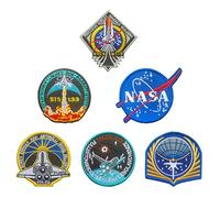 6 PCS NASA Space Hook and Loop Patches, Space Exploration Patch Tactical NASA Logo Champion Stickers Applique Sew on Morale Embroidered Patches for Clothes Backpack Bags Vest Uniform