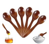 6 Pcs Natural Wooden Spoon, Honey Coffee Spoon, Janpanese Style Kitchen Utensil Long Handle Nanmu Wood Soup Spoons Set for Eating Mixing Stirring Cooking with Box 【5.5inch, Brown】