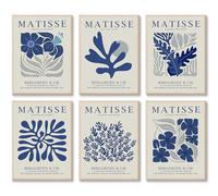 6 Pcs Navy Blue Matisse Wall Art Preppy Flower Market Paintings Prints Posters Trendy Abstract Aesthetic Minimalist Boho Gallery Canvas Wall Decor for Living Room Bedroom Bathroom 8x10in Unframed
