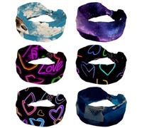 6 Pcs Nebula Purple Galaxy Women's Headbands Elastic Head Band Yoga Workout Head Non-Slip Sweat Soft Headbands Simple Versatile Hair Accessory Hairbands