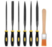 6 Pcs Needle File Set, Metal Wood Rasps Files Tool Sets, Carbon Steel File Kit with Handle for Metal, Woodworking, Glass, Plastic, Sanding, Leather, Jewelry, with Wood Handle Brush