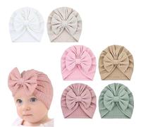 6 Pcs Newborn Baby Turban Hat Cute Stretchy Soft, Big Bow Soft Cute Knot Nursery Hospital Caps Beanies Bonnets for Baby Girls, Newborns Infants Toddlers