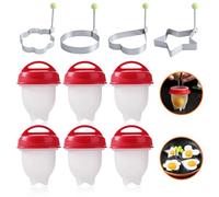 6 Pcs No Shell Egg Cook Cups, Shell Less Egg Boiling Mold, Heat Resistant Silicone Egg Boilers, Silicone Non-stick Egg Boiler with 4 Shapes Fired Egg Ring Mould, Fast Cooking Egg Cups for Breakfast