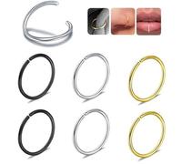 6 PCS Non Pierced Stainless Steel Clip On Closure Round Ring 8mm Hoop Lips Ear Ring Non Piercing Swirl Septum Nose Ring Horse Shoe Piercing Jewelry Nose (Silver-A, One Size)