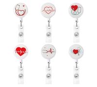 6 PCS Nurse Badge Reel Cute Heart Badge Reel Nursing Medical Badge Reels Funny Retractable Id Badge Holder Gifts for Nurses Nursing Student Pediatric Nurse Accessories