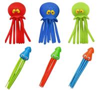 6 Pcs Octopus Squishy, Squid, Dual-Function Diving Toys, Soft Squishy Octopus Water Play Set, Floating Squirting & Sinking Pool Toys for Summer Swimming Pool, Beach and Bathroom Water Activities